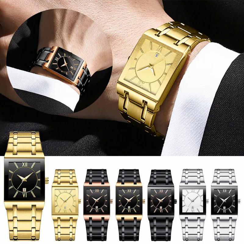 Square Watches For Men And Women Stainless Steel Mens Square Watch With Date Analog Quartz Fashion Vibration Alarm Watch