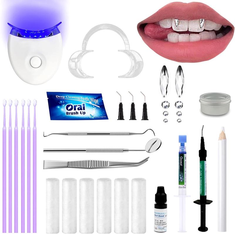 Tooth Gem Kit Professional- Include Adhesive, Cure Light, Super Bling Crystal, DIY Dental Jewelry Set, Home Teeth Gem Kit, Safe & Easy Application - Long Lasting Sparkle(fang kit)