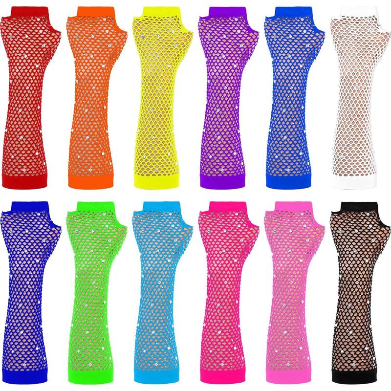 12 Pairs Fishnet Gloves Fingerless Neon Gloves for Women men 80s Party Costume Accessories Supplies