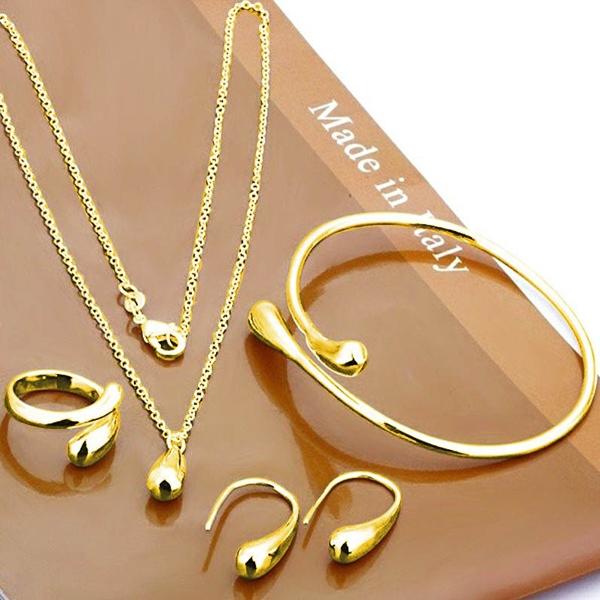 Trendy Water Droplet Pendant Necklace Earrings Banquet Wedding Anniversary Women's Jewelry Set Gift