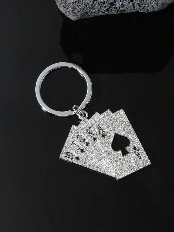 Unisex Fashionable Rhinestone Decor Poker Design Keychain, Fashion Keychain for Daily Clothing Decor, Trendy All-match & Exquisite Keychain As Gift