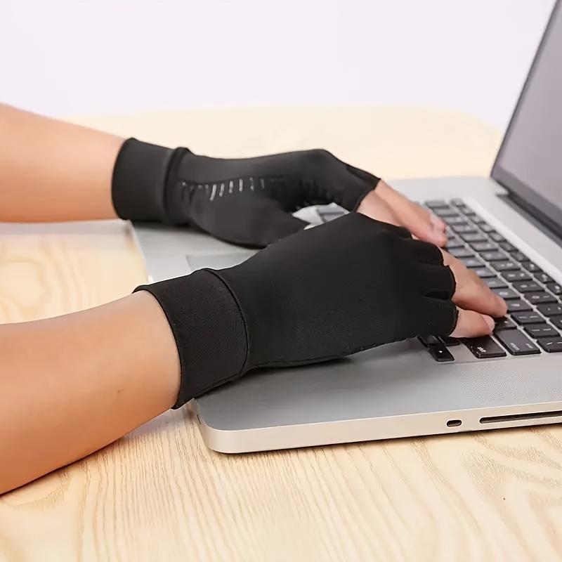 1 Pair Copper-Infused Compression Gloves for Typing & Daily Work - Fingerless Design, Hand Wash Only