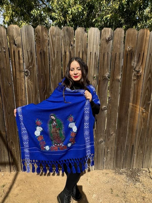 Mexican Embroidered Shawl. Virgin Mary Embroidered Shawl. Mexican Traditional Shawl. Mexican Blanket Wrap. Throw blanket. Mexican blanket.