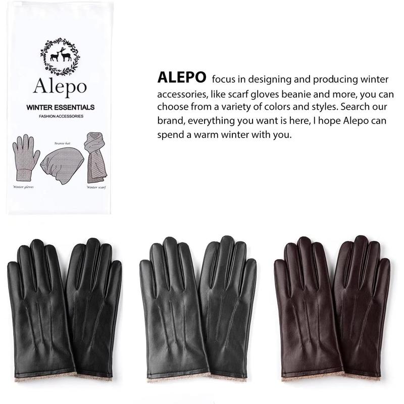 Winter Leather Gloves for Men, Warm Thermal Touchscreen Texting Typing Dress Driving Motorcycle Gloves Wool Lining