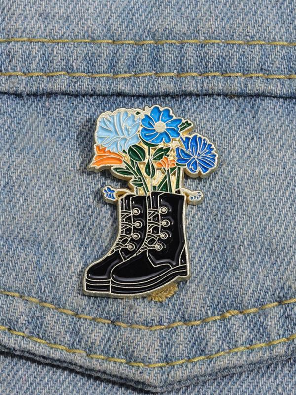 Fashion Boots & Flower Design Brooch Pin, Clothes Accessories for Women & Men, Fashion Brooch for Daily Clothing Decor, Trendy All-match & Exquisite Brooch for Birthday Gift