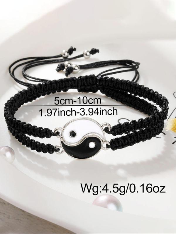 Yinyang Charm Braided Bracelet, Beaded Decor Pull Adjustable Summer Bracelet, Unisex Jewelry for Party, Daily Decor, Exquisite Jewelry for Birthday Gift for Fall 2024