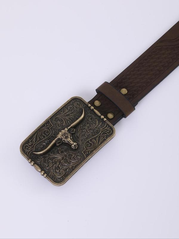 Men's Vintage Western Cowboy Style Buckle Belt, Fashionable Pu Leather Belt for Daily Clothing Decor, Trendy All-match & Exquisite Belt for Birthday Gift