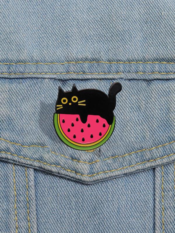 Cute Cat & Watermelon Design Brooch, Fashion Alloy Badge for Women & Men, Enamel Pin Suitable for Backpacks, Jeans, Scarves, Hats Decoration