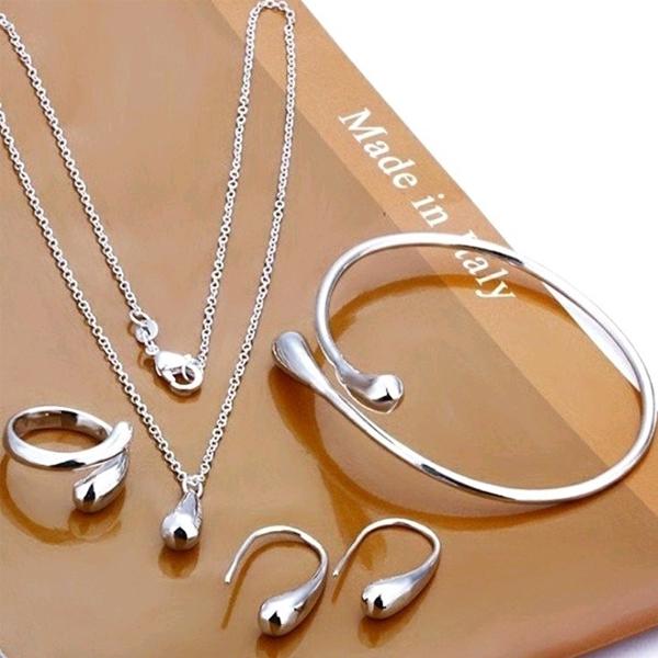 Trendy Water Droplet Pendant Necklace Earrings Banquet Wedding Anniversary Women's Jewelry Set Gift