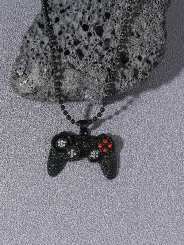 Retro Style Rhinestone Gamer Controller Decor Beaded Pendant Necklace, Gamer Boy Charm Necklace, Fashion Matching Jewelry, Streetwear Punk Goth Accessories for Men