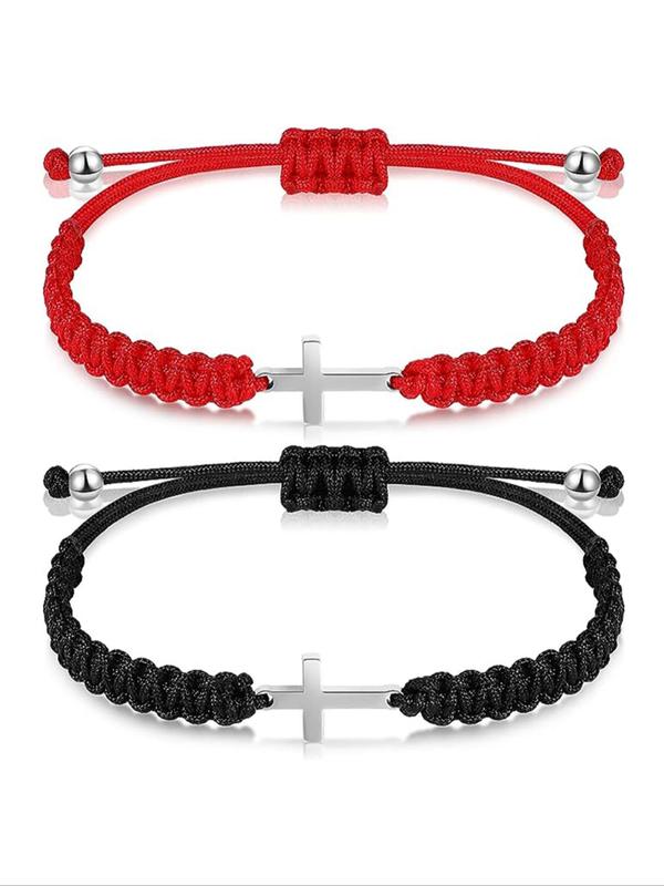 2pcs Solid Color Simple Cross Design Adjustable Strap Bracelet, Fashion Jewelry for Party, Daily Clothing Decor, Trendy All-match & Exquisite Jewelry for Birthday Gift