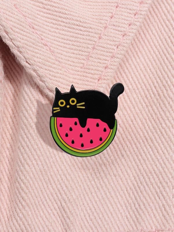 Cute Cat & Watermelon Design Brooch, Fashion Alloy Badge for Women & Men, Enamel Pin Suitable for Backpacks, Jeans, Scarves, Hats Decoration