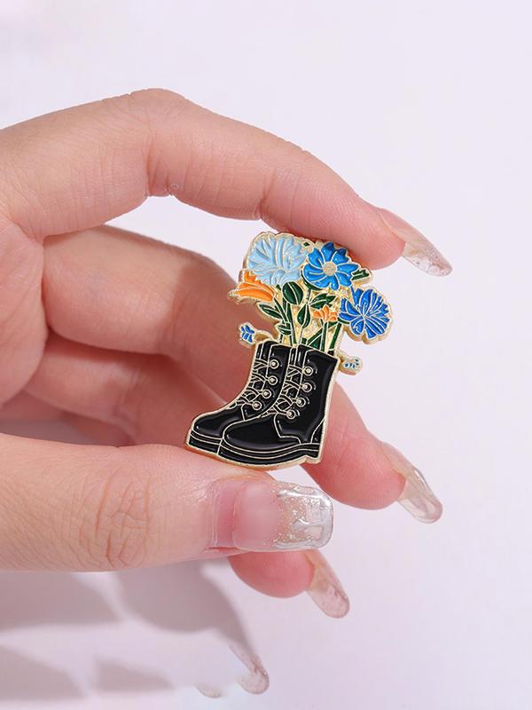 Fashion Boots & Flower Design Brooch Pin, Clothes Accessories for Women & Men, Fashion Brooch for Daily Clothing Decor, Trendy All-match & Exquisite Brooch for Birthday Gift