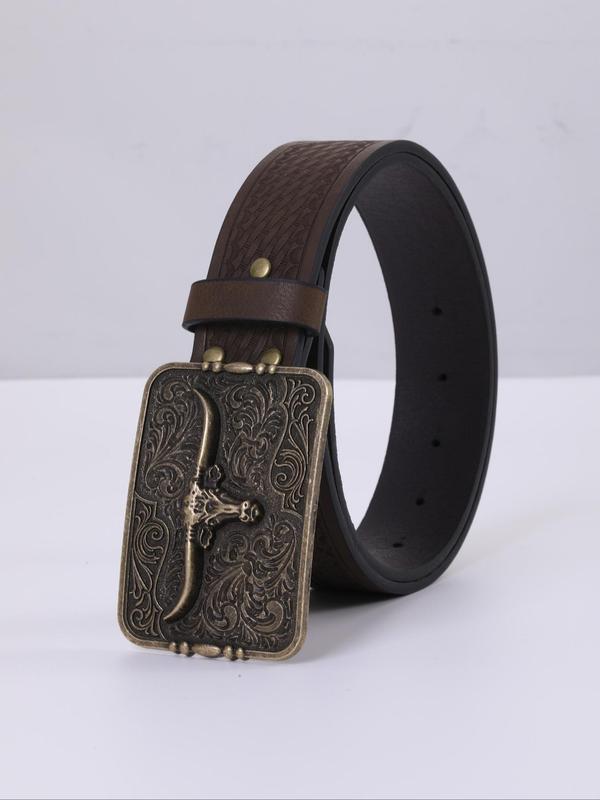 Men's Vintage Western Cowboy Style Buckle Belt, Fashionable Pu Leather Belt for Daily Clothing Decor, Trendy All-match & Exquisite Belt for Birthday Gift