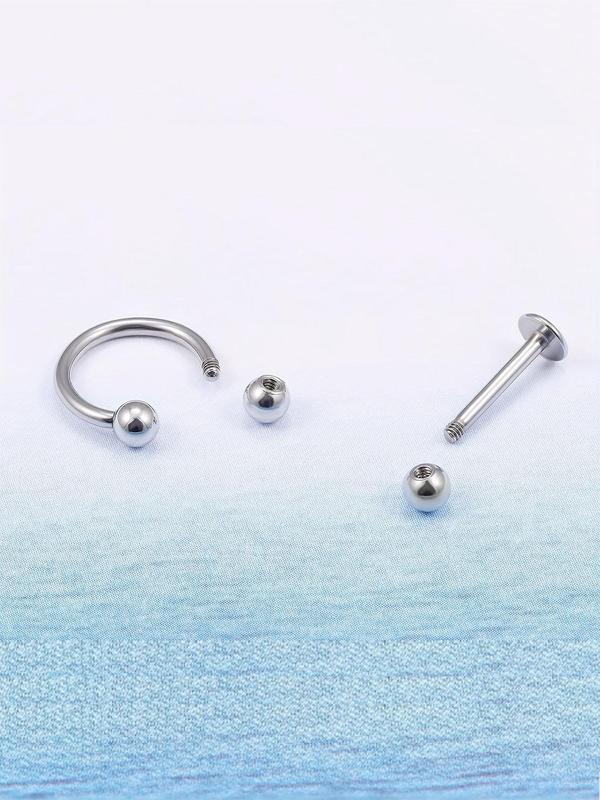 U-shaped Nose Ring & Double Ball Lip Nail As Gift for Couple, 36pcs Stainless Steel Nose Rings, Lip Rings, Earrings, Body Piercing Jewelry for Men & Women