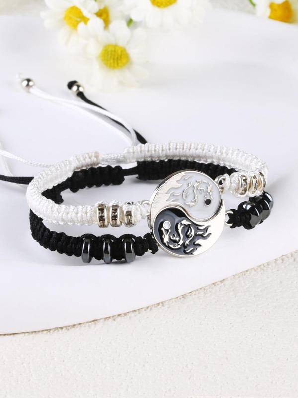 Yinyang Charm Braided Bracelet, Beaded Decor Pull Adjustable Summer Bracelet, Unisex Jewelry for Party, Daily Decor, Exquisite Jewelry for Birthday Gift for Fall 2024