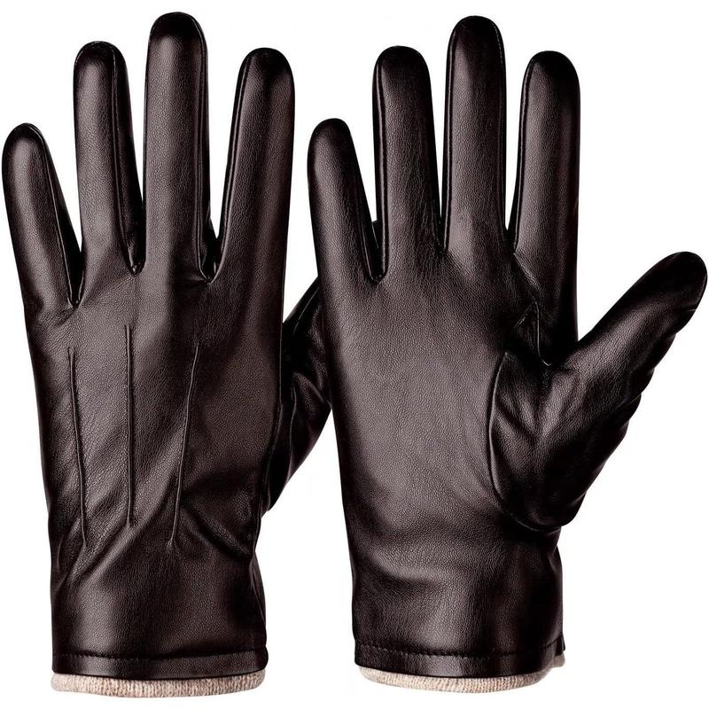 Winter Leather Gloves for Men, Warm Thermal Touchscreen Texting Typing Dress Driving Motorcycle Gloves Wool Lining