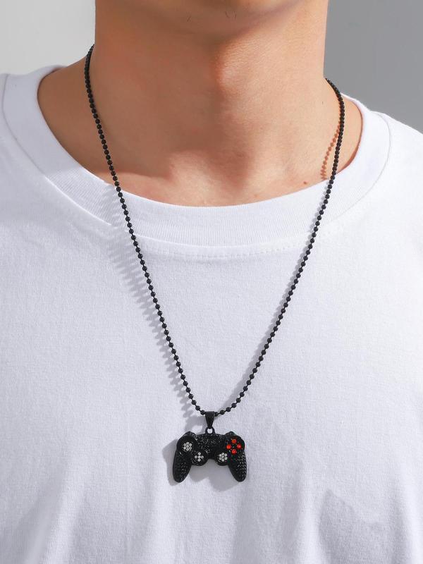 Retro Style Rhinestone Gamer Controller Decor Beaded Pendant Necklace, Gamer Boy Charm Necklace, Fashion Matching Jewelry, Streetwear Punk Goth Accessories for Men