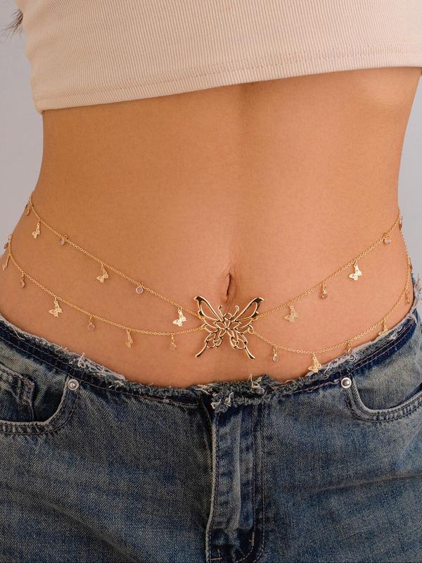 Women's Elegant Butterfly Design Waist Chain, Fashion Tiered Layered Body Jewelry for Party, Daily Decor, Trendy All-match & Exquisite Jewelry for Birthday Gift