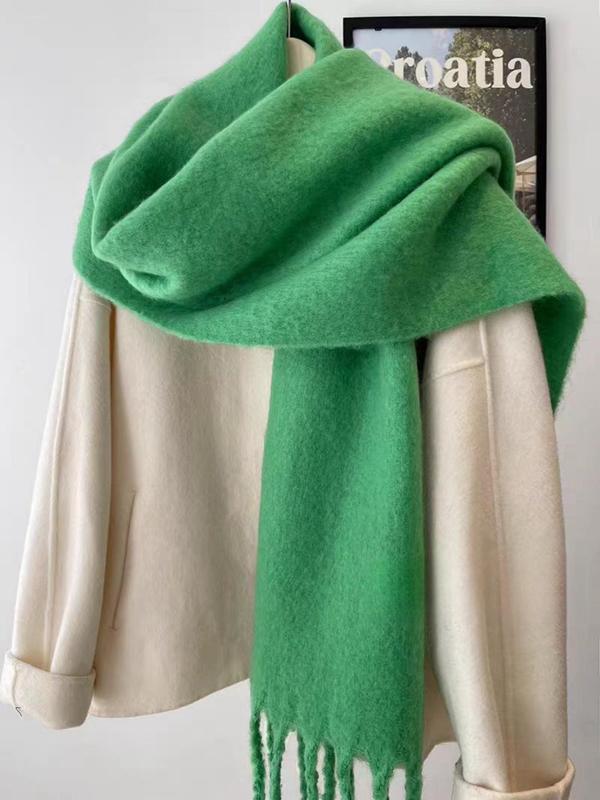 Solid Color Tassel Decor Scarf, Elegant Thickened Shawl for Women & Men, Fashion Accessories for Fall & Winter