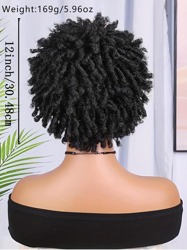 12 Inch Short Afro Curly Wigs for Black Women, Afro Braids Hairstyles Ideas Wigs , Faux Locs Braiding Ombre Synthetic Hair Wigs, Synthetic Full Machine Wigs for Party, Daily Use