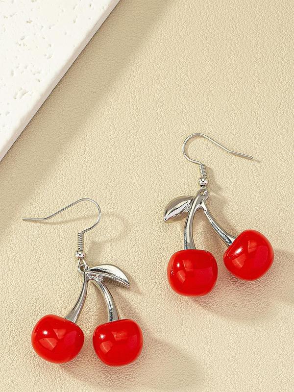 1 Pair Cherry Design Drop Earrings, Fashionable Earrings for Women, Daily Use