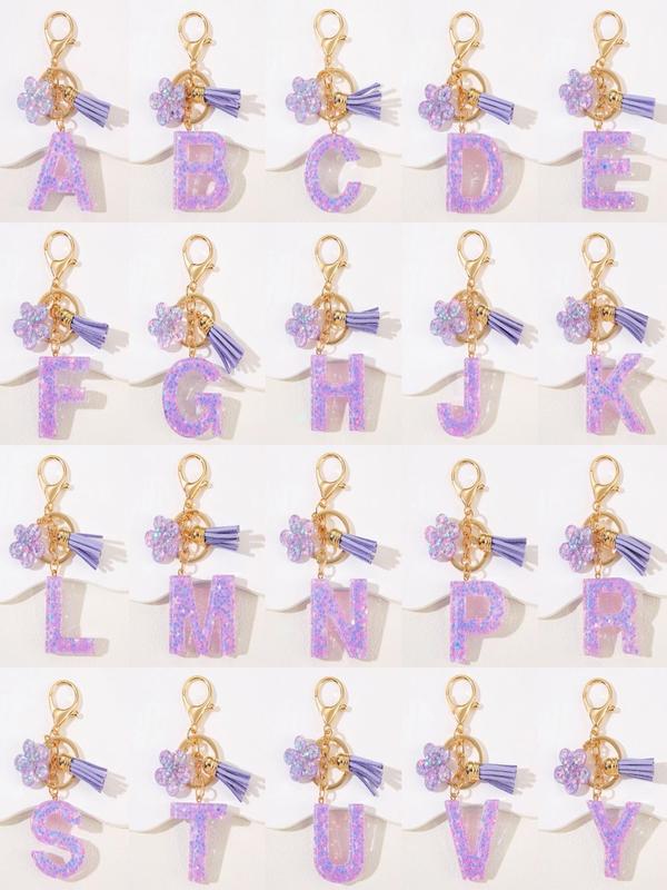 Cute Letter & Flower Design Keychain, Fashionable Tassel Decor Keychain for Women & Girls, Trendy All-match Keychain for Birthday Gift