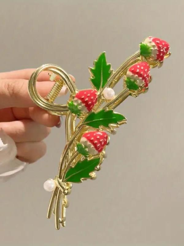 Strawberry Decorated Hair Claw for Women, Fashion All-match Hair Accessories, Cute Lovely Hairwear for Daily Used