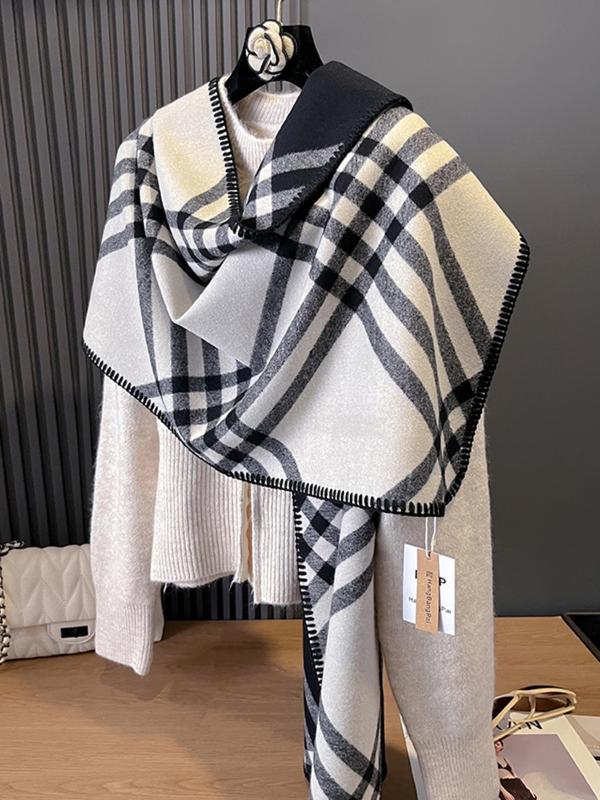 Women's Plaid Pattern Double Sided Pashmina Shawl, Casual Soft Warm Long Scarf for Fall & Winter, Fashion Accessories for Daily Wear