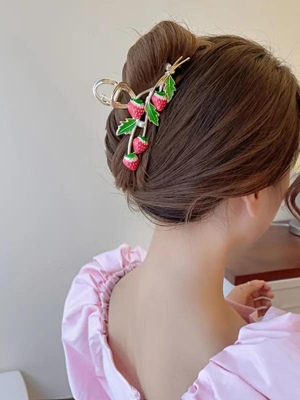 Strawberry Decorated Hair Claw for Women, Fashion All-match Hair Accessories, Cute Lovely Hairwear for Daily Used