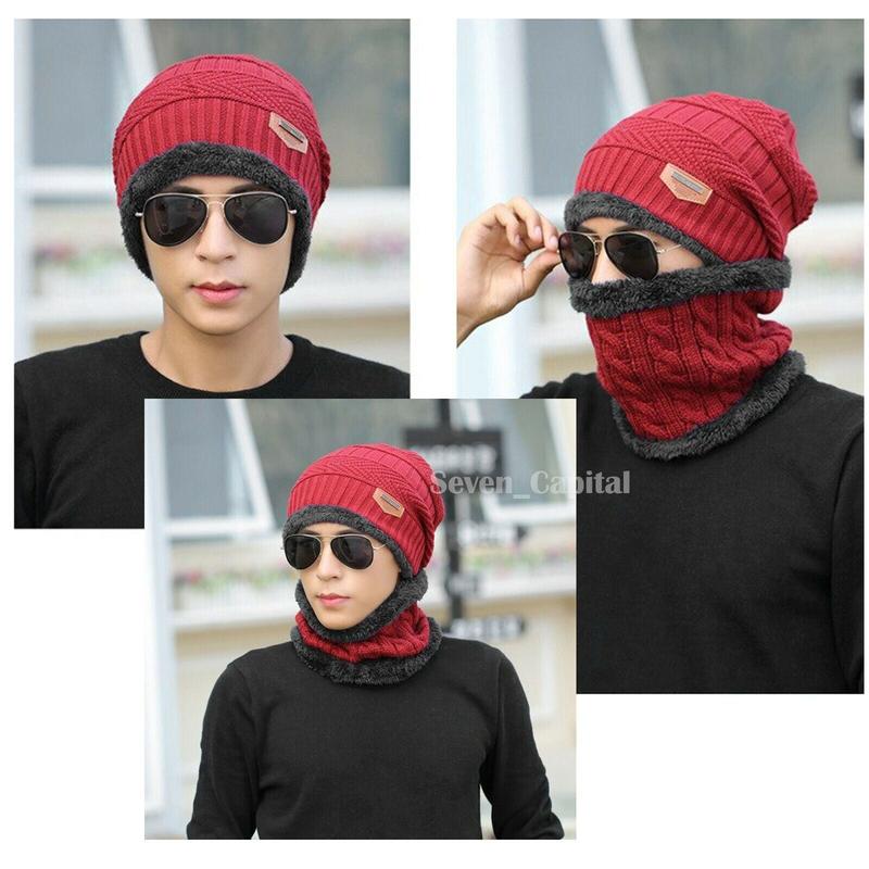 Winter Baggy Slouchy Knit Warm Beanie Hat and Scarf Ski Skull Cap for Men and Women Solid Color