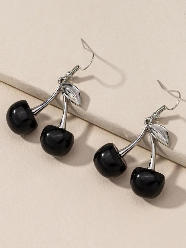 1 Pair Cherry Design Drop Earrings, Fashionable Earrings for Women, Daily Use