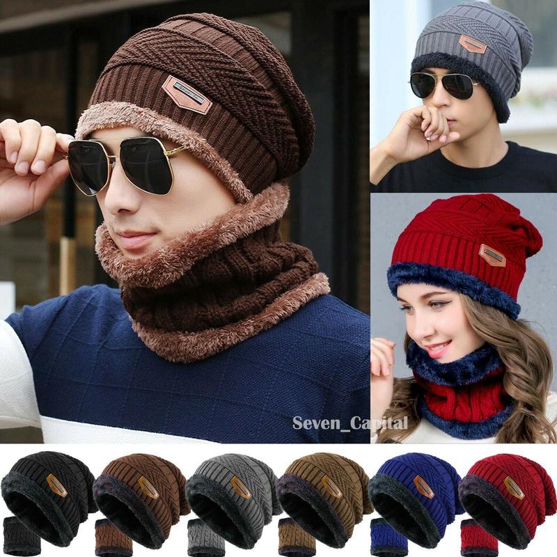 Winter Baggy Slouchy Knit Warm Beanie Hat and Scarf Ski Skull Cap for Men and Women Solid Color