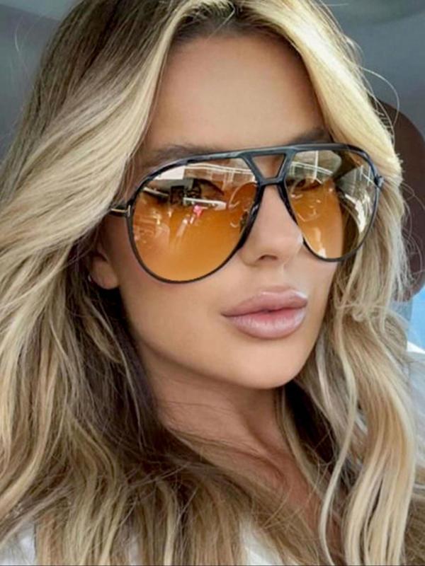 Women's Vintage Top Bar Oversized Frame Sunglasses, Trendy Casual Sunglasses for Everyday Use, Fashion Accessories for Outdoor Activities