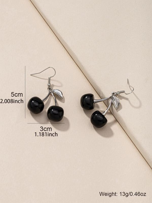 1 Pair Cherry Design Drop Earrings, Fashionable Earrings for Women, Daily Use