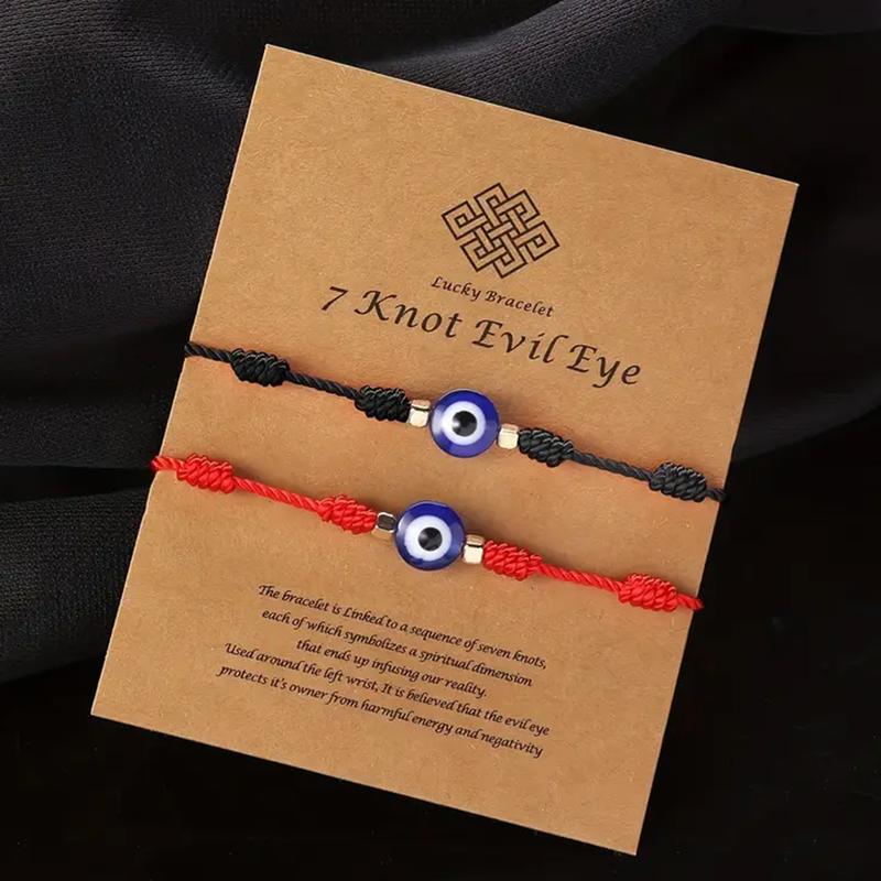 7 Knot Evil Eye Bracelets: 2pcs Hand-Knit evil eye bracelets for protection, evil eye charm, evil eye jewelry protection bracelet