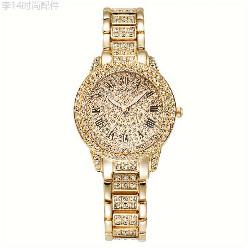 7pcs set Glamorous Luxury Rhinestone Womens Quartz Watch & Jewelry Set - Hiphop Stylish Analog Wristwatch with Sparkling Crystals, Perfect Gift for Mom and Her Special Occasions