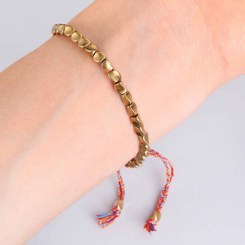 Copper Bead Bracelets Handmade Braided Bracelets Adjustable Colorful Thread Beaded Bracelet