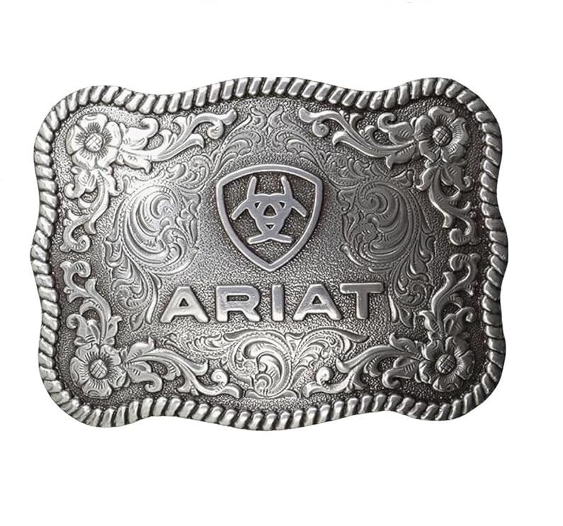 Unisex Antique Silver Rectangle Logo Belt Buckle with Twisted Rope Edge - 3.75