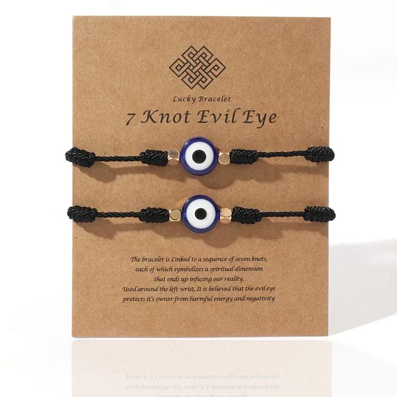 7 Knot Evil Eye Bracelets: 2pcs Hand-Knit evil eye bracelets for protection, evil eye charm, evil eye jewelry protection bracelet