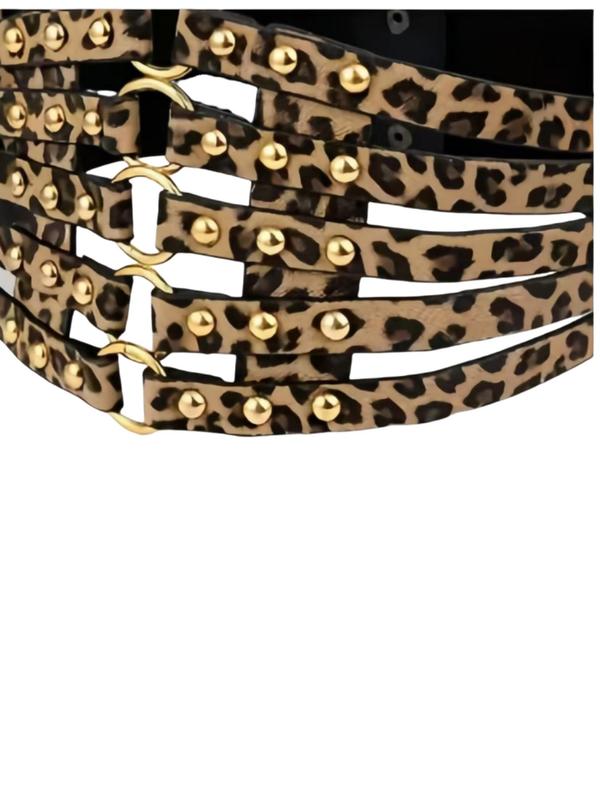 Women's Leopard Print Hollow Out Design Waist Belt, Fashionable Waistband for Jeans & Short Skirt, Trendy All-match & Exquisite Belt for Birthday Gift