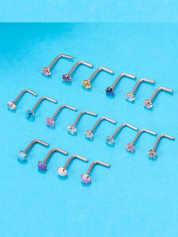 Rhinestone Decorated Nose Studs, 18pcs Heart & Star & Round Shaped Nose Studs, Body Piercing Jewelry for Women & Men