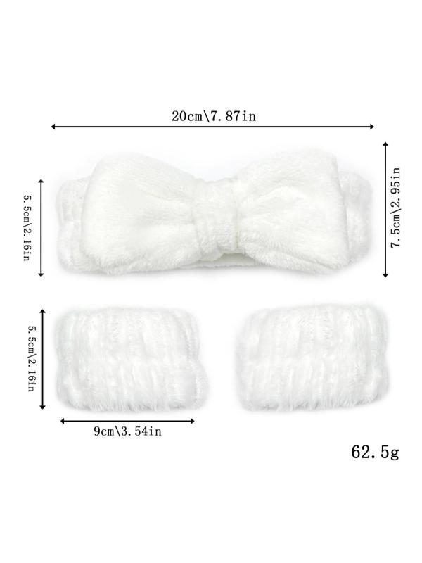 Cute Bow Decor Hair Band & Soft Plush Waist Band for Girls Hairstyles, Water Absorbent Skin Care Set for Women & Girls, Fashion Summer 2024 Hair Accessories for Daily Shower Wear Wash Face Makeup