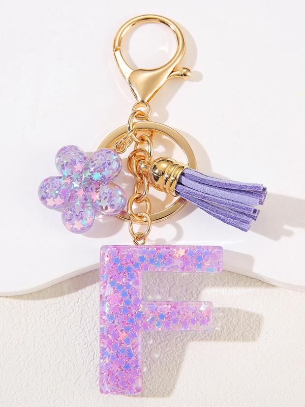 Cute Letter & Flower Design Keychain, Fashionable Tassel Decor Keychain for Women & Girls, Trendy All-match Keychain for Birthday Gift