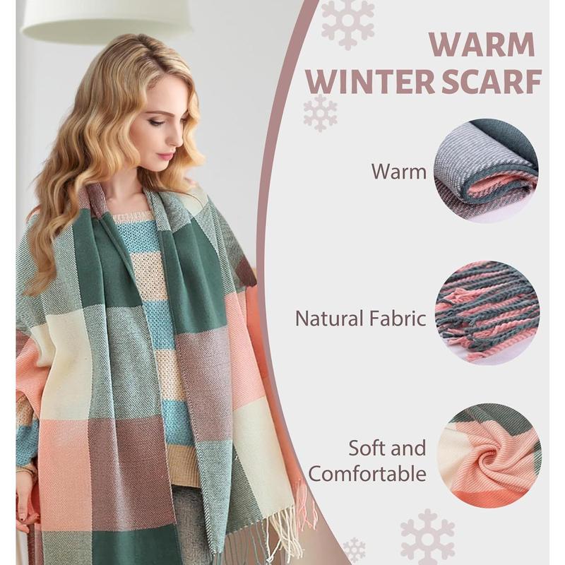 Women's Long Plaid Blanket Scarf Chunky Winter Fall Warm Scarf Big Tartan Scarves Wrap Shawl Ladies Gifts