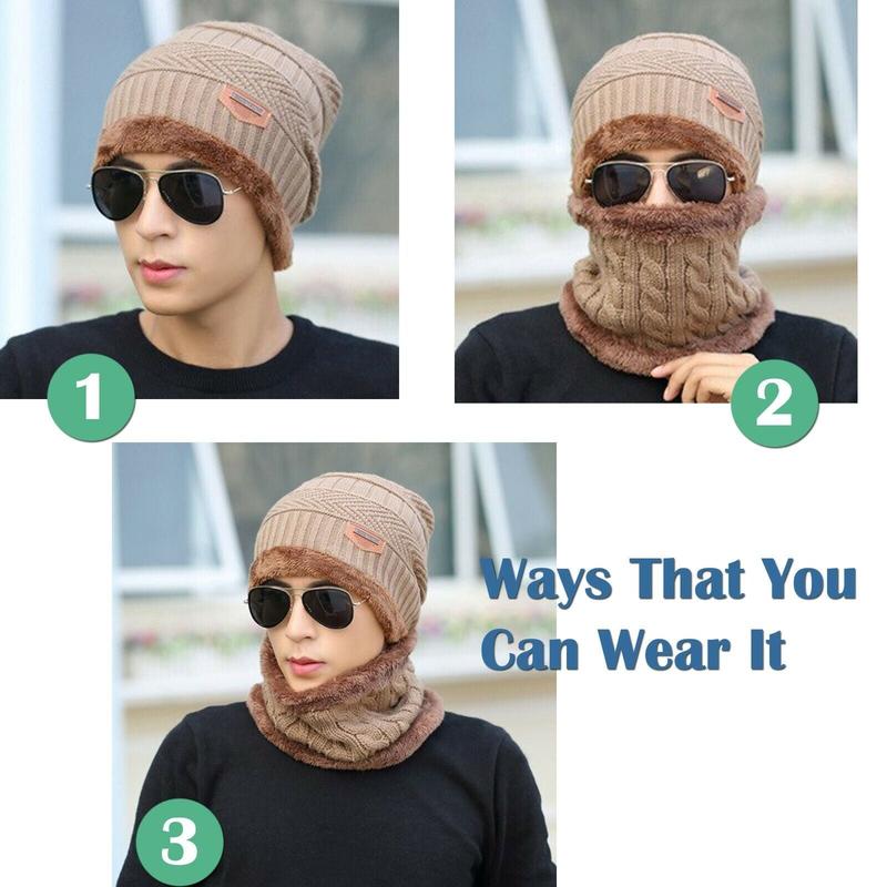 Winter Baggy Slouchy Knit Warm Beanie Hat and Scarf Ski Skull Cap for Men and Women Solid Color