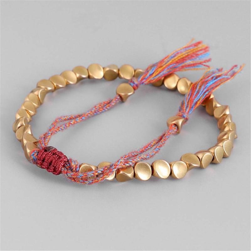 Copper Bead Bracelets Handmade Braided Bracelets Adjustable Colorful Thread Beaded Bracelet