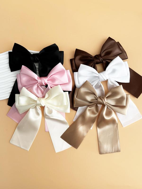 Solid Color Bow Decor Hair Clips, 6 Counts Cute Hair Accessories for Women & Girls, Minimalist Headwear Suitable for Thick Hair