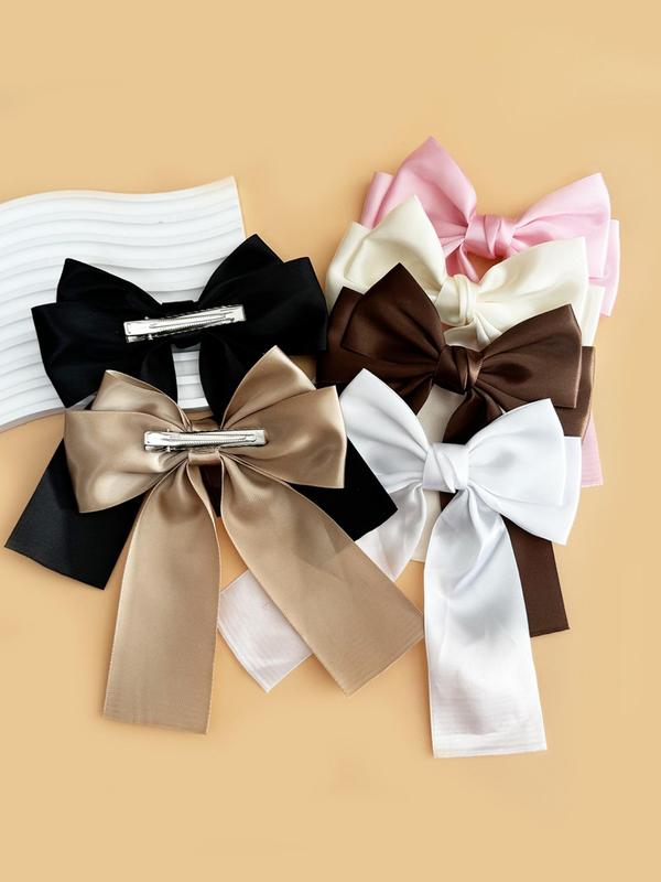 Solid Color Bow Decor Hair Clips, 6 Counts Cute Hair Accessories for Women & Girls, Minimalist Headwear Suitable for Thick Hair