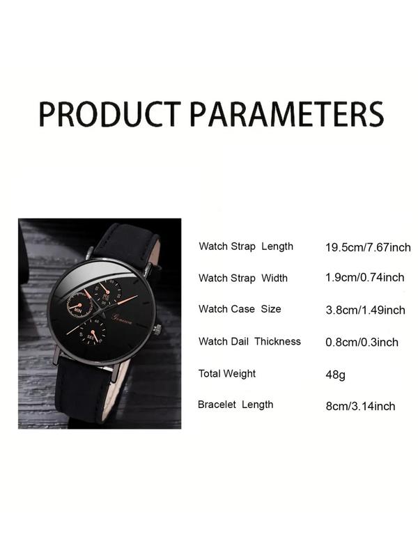 5pcs set Men's Simple Fashion Vintage PU Leather Strap Round Dial Analog Quartz Watch, and Tree of Life Charm Leather Braided Bracelet Beaded Bracelet Accessories Set, without Box